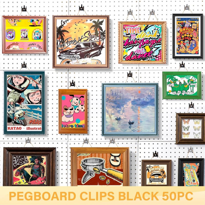 BFPeaky Metal Pegboard Hooks 50 PC- Black Prong Peg Board Hooks for Hanging Jewelry, Pictures & Crafts - Fits 1/4 and 1/8 Peg Board - Pegboard Clips for Workshop, Retail Display & Home Organization - Image 4